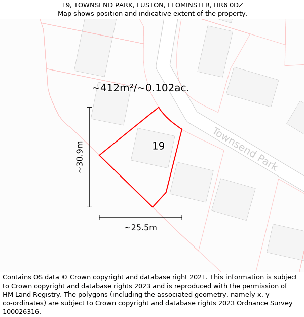 19, TOWNSEND PARK, LUSTON, LEOMINSTER, HR6 0DZ: Plot and title map