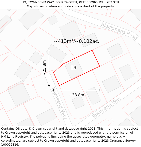 19, TOWNSEND WAY, FOLKSWORTH, PETERBOROUGH, PE7 3TU: Plot and title map