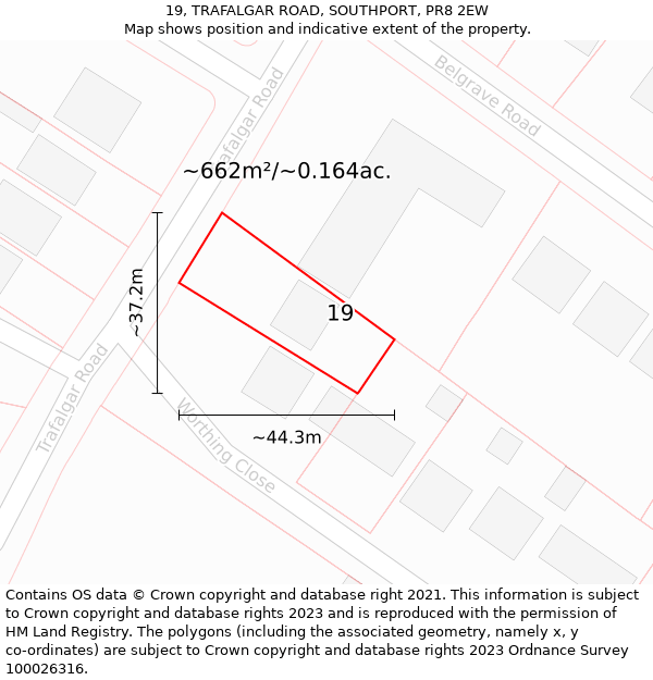 19, TRAFALGAR ROAD, SOUTHPORT, PR8 2EW: Plot and title map