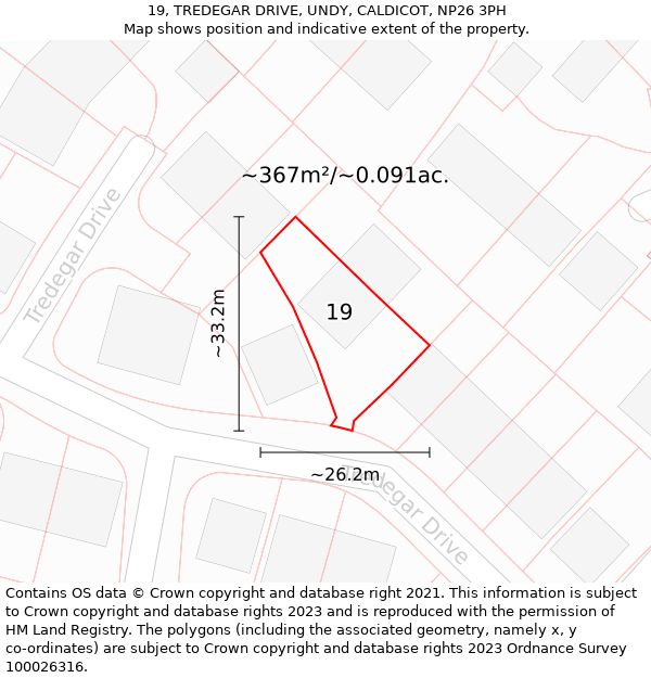 19, TREDEGAR DRIVE, UNDY, CALDICOT, NP26 3PH: Plot and title map