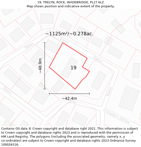 19, TRELYN, ROCK, WADEBRIDGE, PL27 6LZ: Plot and title map