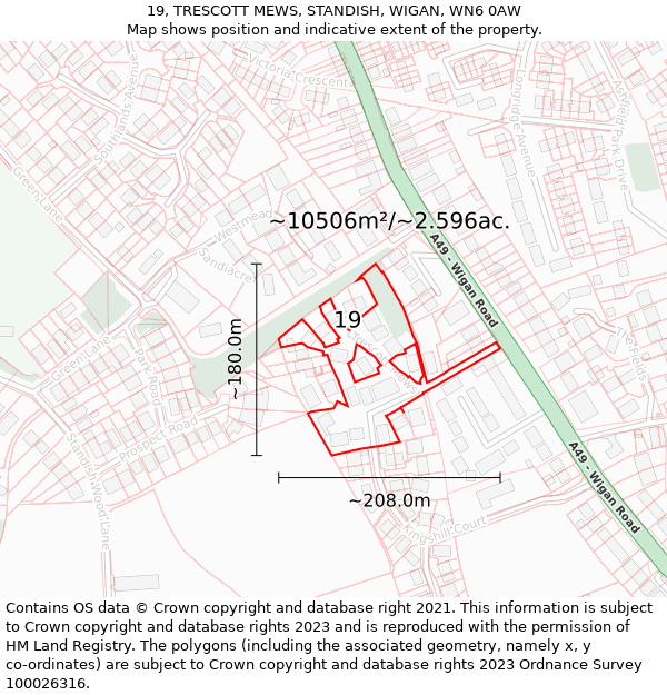 19, TRESCOTT MEWS, STANDISH, WIGAN, WN6 0AW: Plot and title map