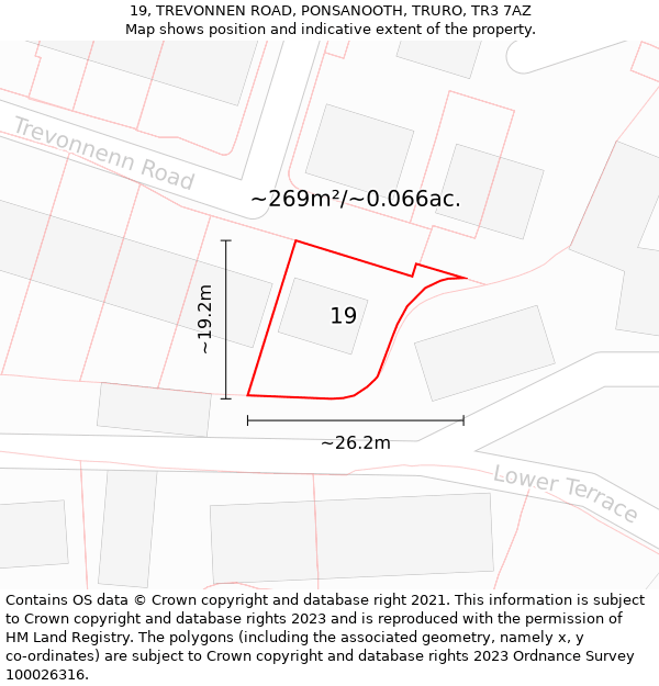 19, TREVONNEN ROAD, PONSANOOTH, TRURO, TR3 7AZ: Plot and title map