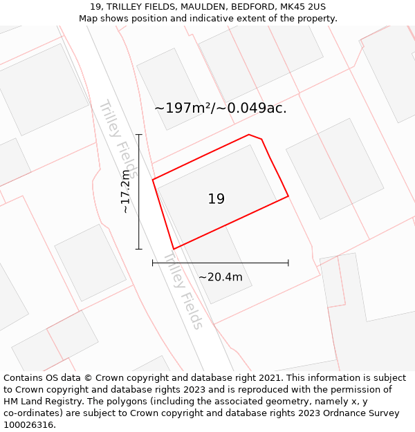 19, TRILLEY FIELDS, MAULDEN, BEDFORD, MK45 2US: Plot and title map