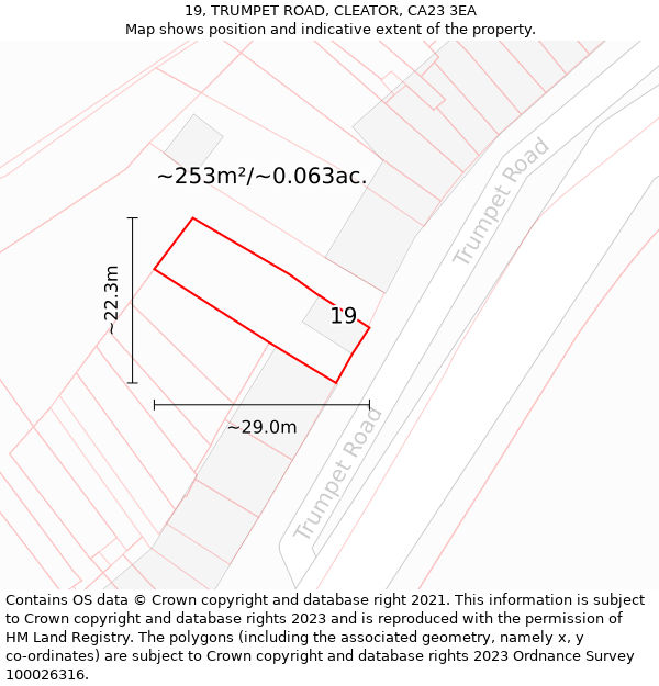 19, TRUMPET ROAD, CLEATOR, CA23 3EA: Plot and title map