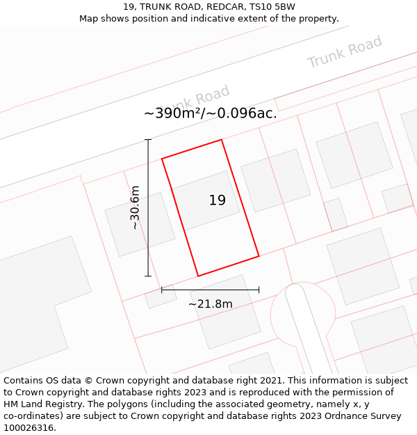 19, TRUNK ROAD, REDCAR, TS10 5BW: Plot and title map
