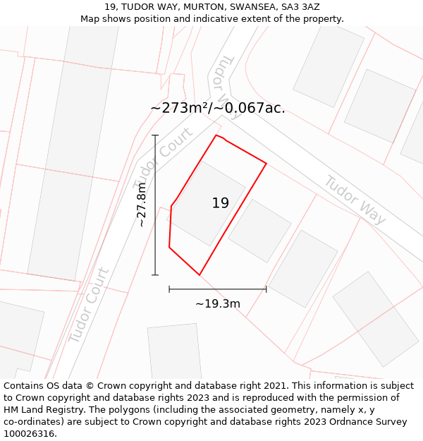 19, TUDOR WAY, MURTON, SWANSEA, SA3 3AZ: Plot and title map