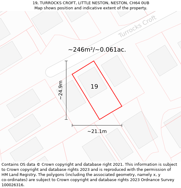 19, TURROCKS CROFT, LITTLE NESTON, NESTON, CH64 0UB: Plot and title map