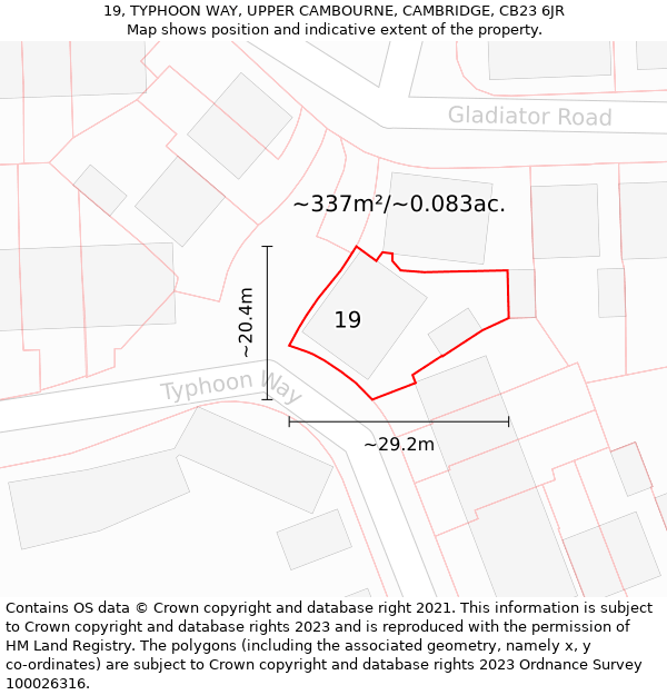 19, TYPHOON WAY, UPPER CAMBOURNE, CAMBRIDGE, CB23 6JR: Plot and title map