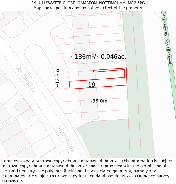 19, ULLSWATER CLOSE, GAMSTON, NOTTINGHAM, NG2 6PG: Plot and title map