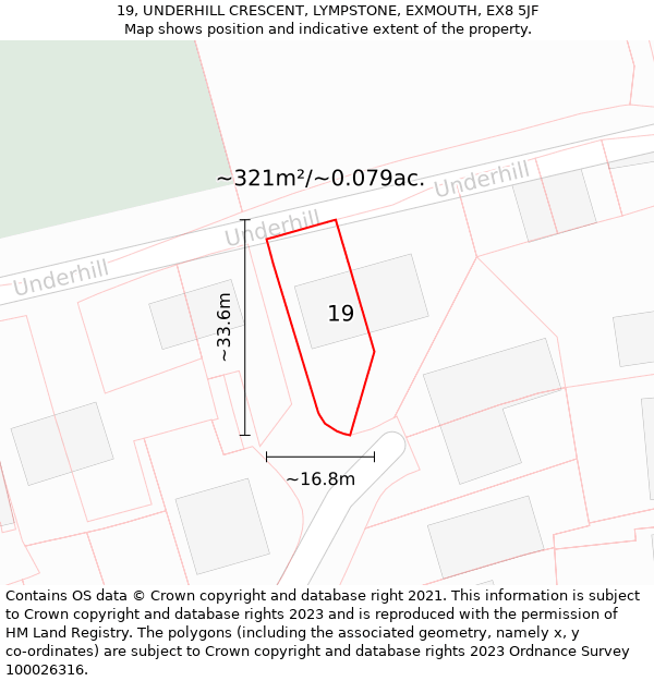 19, UNDERHILL CRESCENT, LYMPSTONE, EXMOUTH, EX8 5JF: Plot and title map