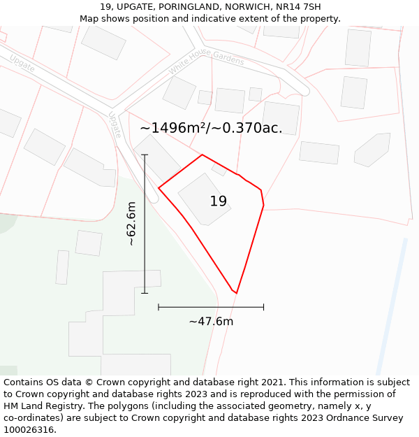 19, UPGATE, PORINGLAND, NORWICH, NR14 7SH: Plot and title map