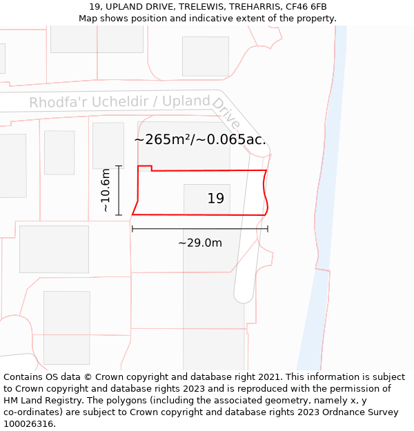 19, UPLAND DRIVE, TRELEWIS, TREHARRIS, CF46 6FB: Plot and title map