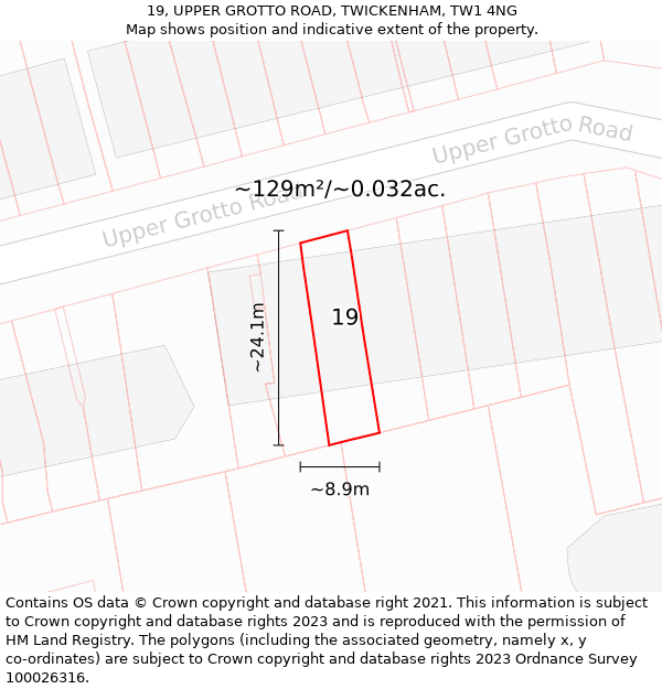 19, UPPER GROTTO ROAD, TWICKENHAM, TW1 4NG: Plot and title map