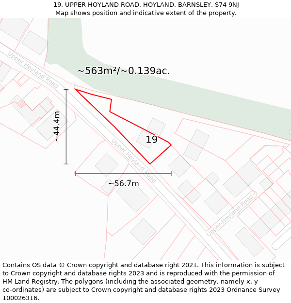 19, UPPER HOYLAND ROAD, HOYLAND, BARNSLEY, S74 9NJ: Plot and title map