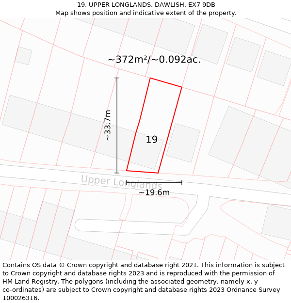 19, UPPER LONGLANDS, DAWLISH, EX7 9DB: Plot and title map