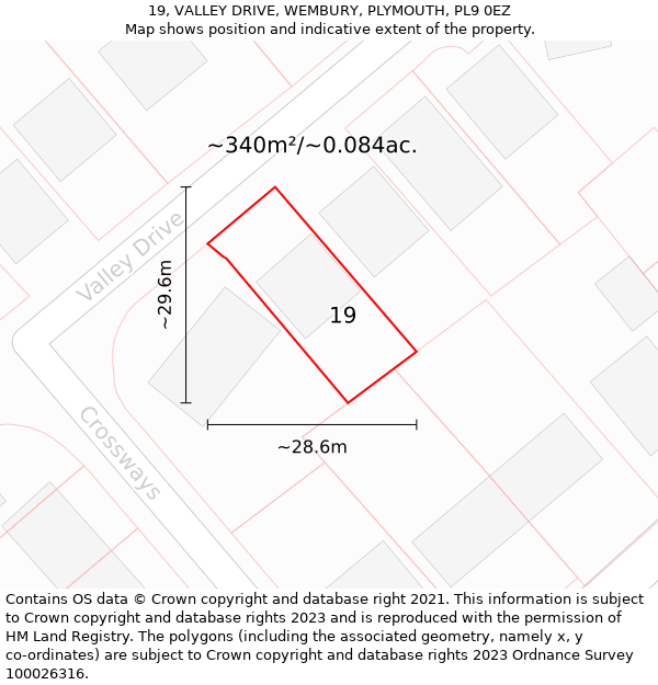 19, VALLEY DRIVE, WEMBURY, PLYMOUTH, PL9 0EZ: Plot and title map