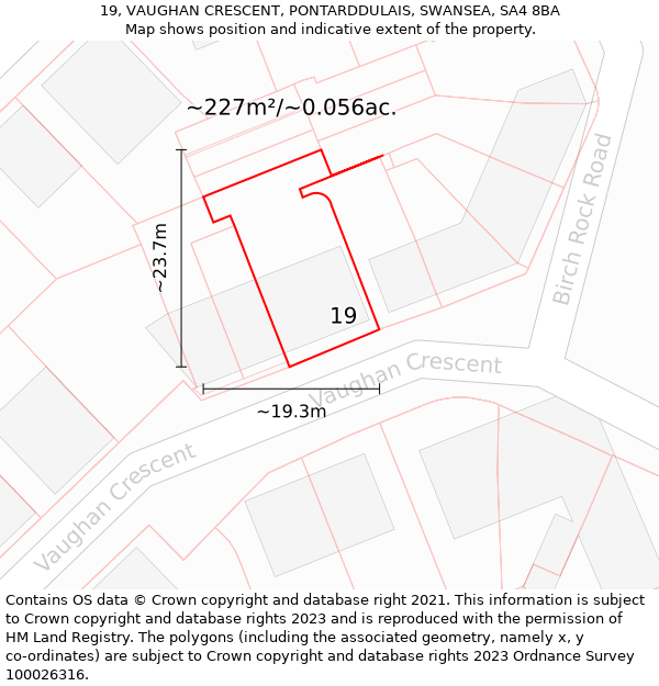 19, VAUGHAN CRESCENT, PONTARDDULAIS, SWANSEA, SA4 8BA: Plot and title map