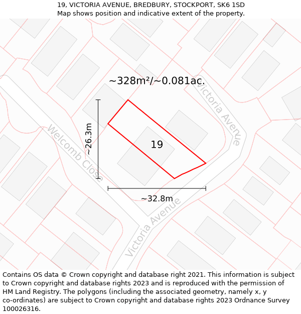 19, VICTORIA AVENUE, BREDBURY, STOCKPORT, SK6 1SD: Plot and title map