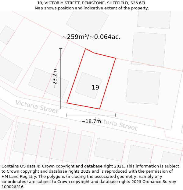 19, VICTORIA STREET, PENISTONE, SHEFFIELD, S36 6EL: Plot and title map