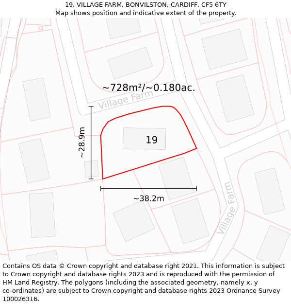 19, VILLAGE FARM, BONVILSTON, CARDIFF, CF5 6TY: Plot and title map