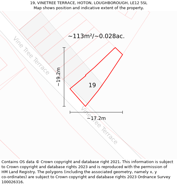 19, VINETREE TERRACE, HOTON, LOUGHBOROUGH, LE12 5SL: Plot and title map