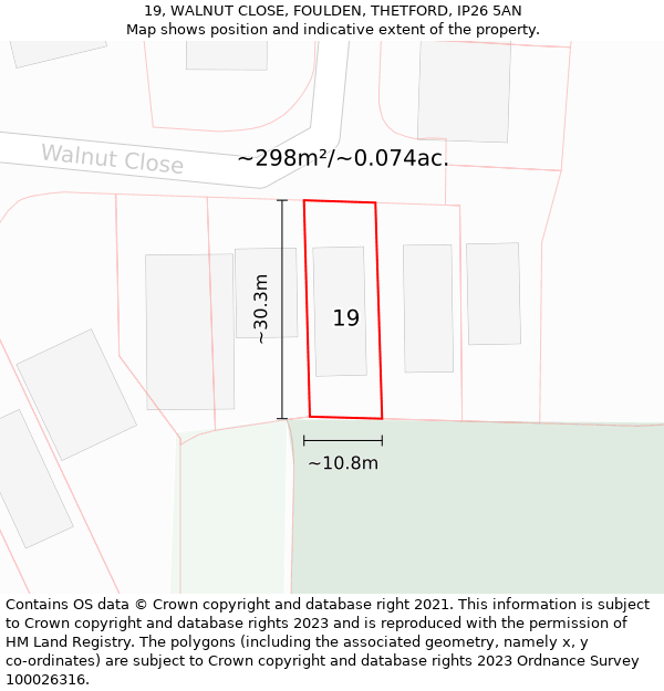 19, WALNUT CLOSE, FOULDEN, THETFORD, IP26 5AN: Plot and title map