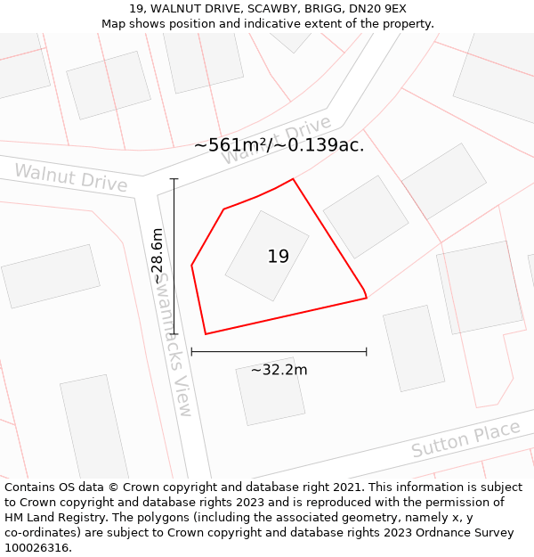 19, WALNUT DRIVE, SCAWBY, BRIGG, DN20 9EX: Plot and title map