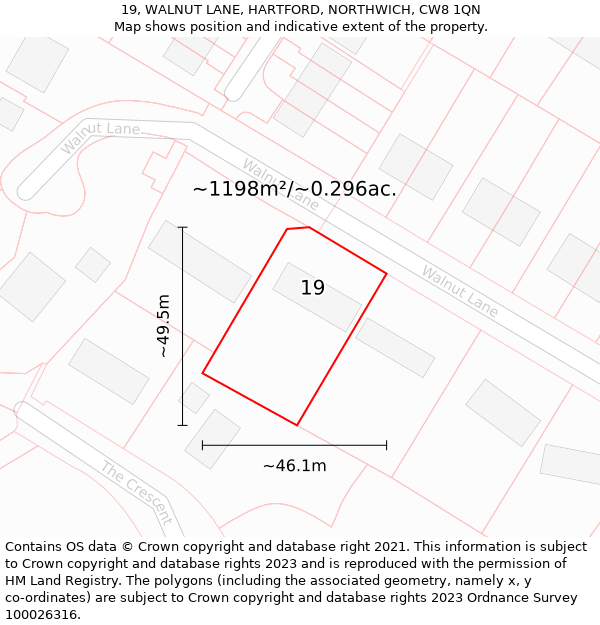 19, WALNUT LANE, HARTFORD, NORTHWICH, CW8 1QN: Plot and title map