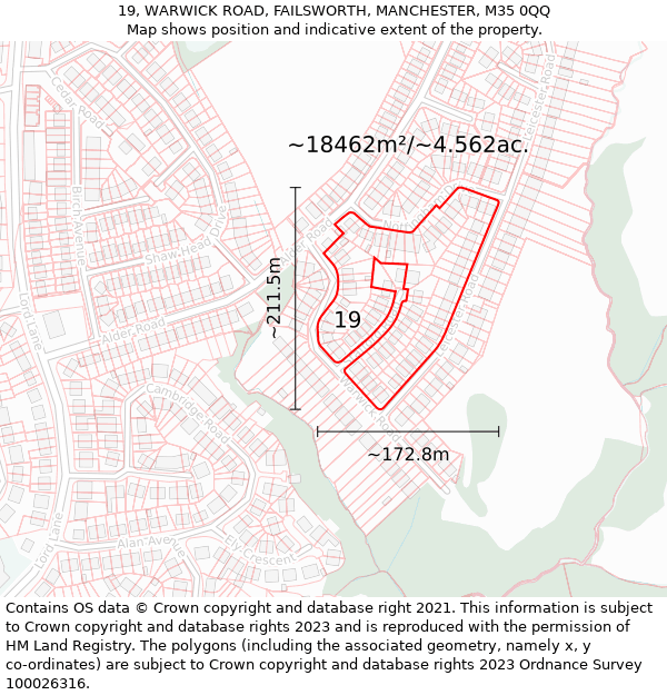 19, WARWICK ROAD, FAILSWORTH, MANCHESTER, M35 0QQ: Plot and title map