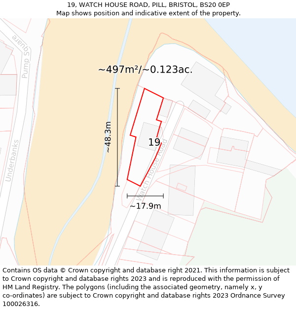 19, WATCH HOUSE ROAD, PILL, BRISTOL, BS20 0EP: Plot and title map