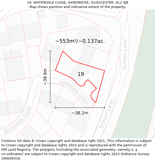 19, WATERDALE CLOSE, HARDWICKE, GLOUCESTER, GL2 4JB: Plot and title map