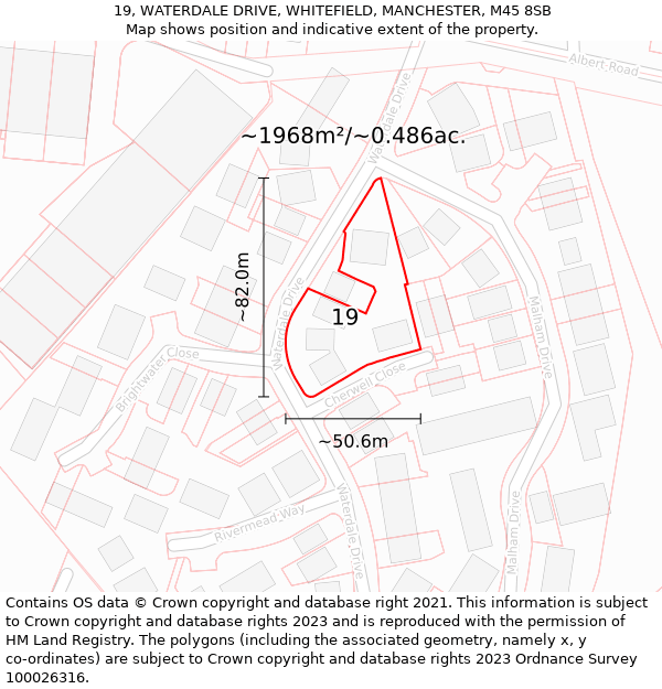 19, WATERDALE DRIVE, WHITEFIELD, MANCHESTER, M45 8SB: Plot and title map