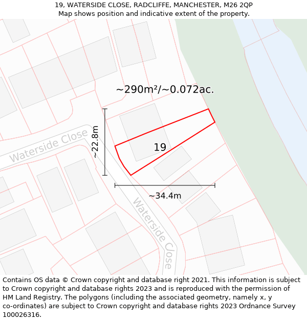 19, WATERSIDE CLOSE, RADCLIFFE, MANCHESTER, M26 2QP: Plot and title map