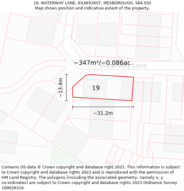 19, WATERWAY LANE, KILNHURST, MEXBOROUGH, S64 5SS: Plot and title map