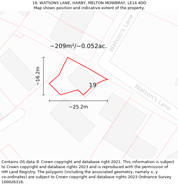 19, WATSONS LANE, HARBY, MELTON MOWBRAY, LE14 4DD: Plot and title map