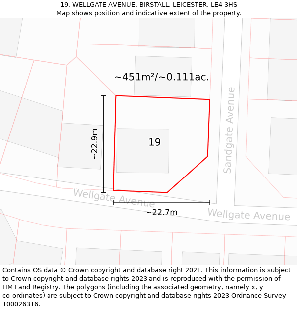 19, WELLGATE AVENUE, BIRSTALL, LEICESTER, LE4 3HS: Plot and title map