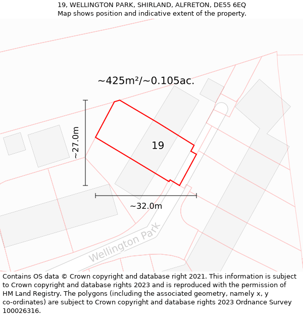 19, WELLINGTON PARK, SHIRLAND, ALFRETON, DE55 6EQ: Plot and title map