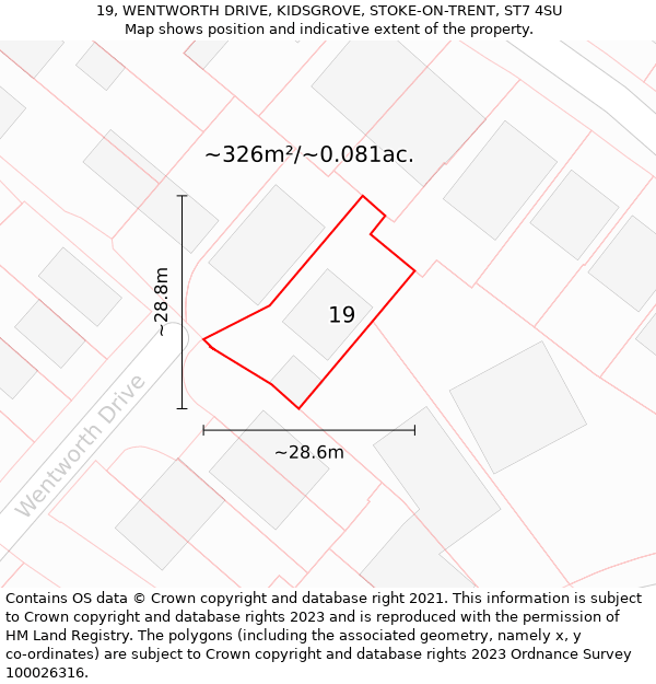 19, WENTWORTH DRIVE, KIDSGROVE, STOKE-ON-TRENT, ST7 4SU: Plot and title map