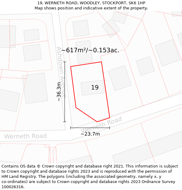 19, WERNETH ROAD, WOODLEY, STOCKPORT, SK6 1HP: Plot and title map