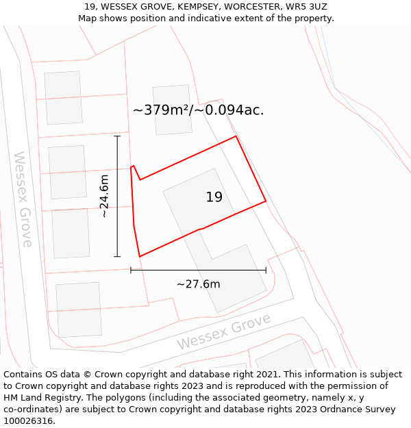 19, WESSEX GROVE, KEMPSEY, WORCESTER, WR5 3UZ: Plot and title map