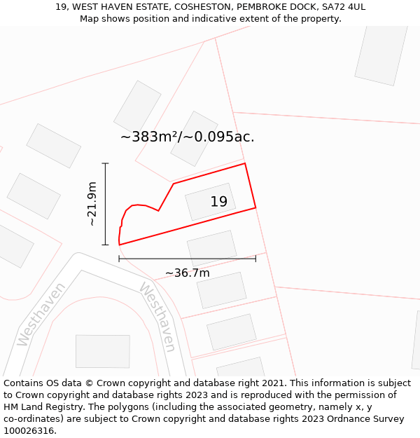 19, WEST HAVEN ESTATE, COSHESTON, PEMBROKE DOCK, SA72 4UL: Plot and title map