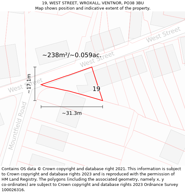 19, WEST STREET, WROXALL, VENTNOR, PO38 3BU: Plot and title map