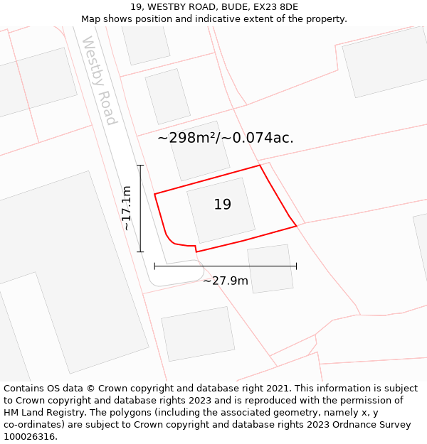 19, WESTBY ROAD, BUDE, EX23 8DE: Plot and title map