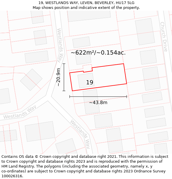 19, WESTLANDS WAY, LEVEN, BEVERLEY, HU17 5LG: Plot and title map