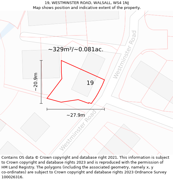 19, WESTMINSTER ROAD, WALSALL, WS4 1NJ: Plot and title map