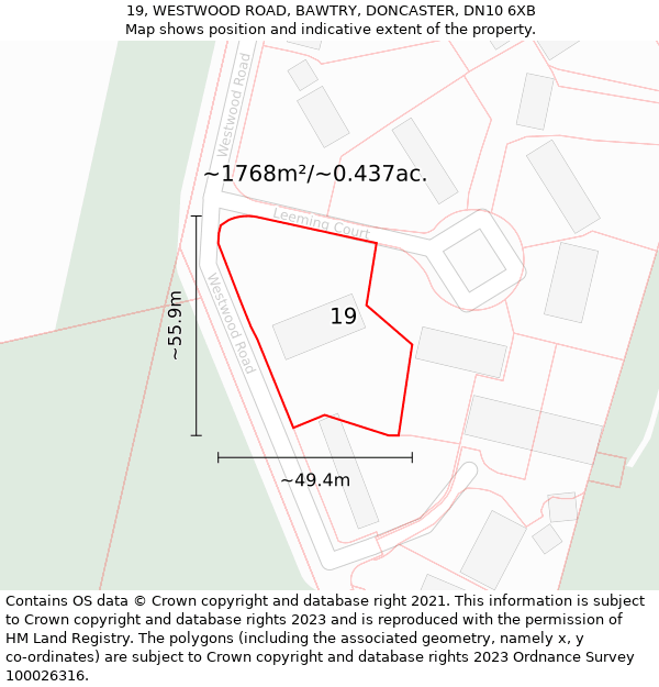 19, WESTWOOD ROAD, BAWTRY, DONCASTER, DN10 6XB: Plot and title map