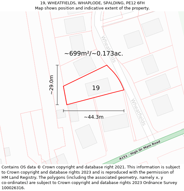 19, WHEATFIELDS, WHAPLODE, SPALDING, PE12 6FH: Plot and title map