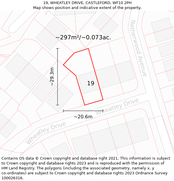 19, WHEATLEY DRIVE, CASTLEFORD, WF10 2PH: Plot and title map