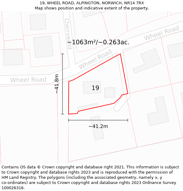 19, WHEEL ROAD, ALPINGTON, NORWICH, NR14 7RX: Plot and title map